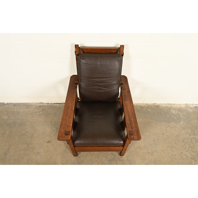 Early 20th Century Lifetime Furniture Antique Mission Oak Arts & Crafts Reclining Morris Lounge Chair, Circa 1910 For Sale - Image 5 of 15