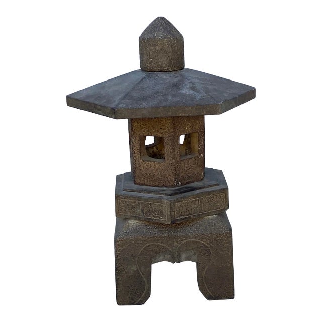 Chinese Gray Brown Hexagon Stone Lamp Garden Lantern For Sale