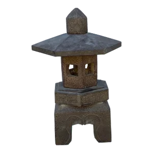 Chinese Gray Brown Hexagon Stone Lamp Garden Lantern