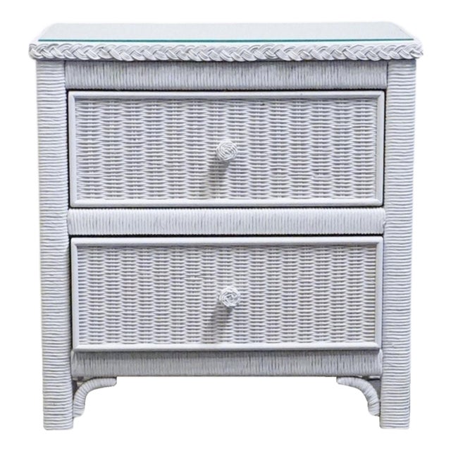 Lexington / Henry Link Country Cottage Style 24" White Wicker Two Drawer Nightstand 477-621 For Sale