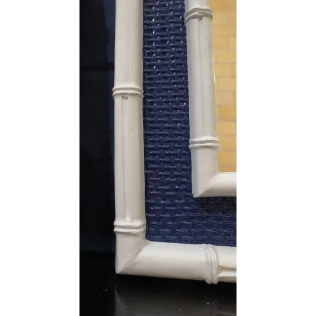 Henry Link Stunning Vintage Chinoiserie Blue and White Faux Bamboo Wall Mirrors - Newly Painted - A Pair For Sale - Image 4 of 8