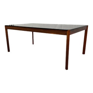 Mid Century Modern Brazilian Rosewood Coffee Table With Smoked Glass Top For Sale