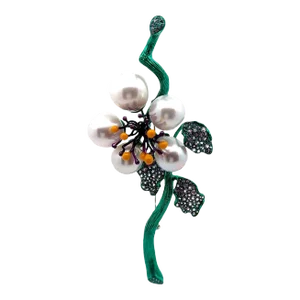South Sea Pearl Sapphire 18k Gold & Green-Rhodium Floral Brooch