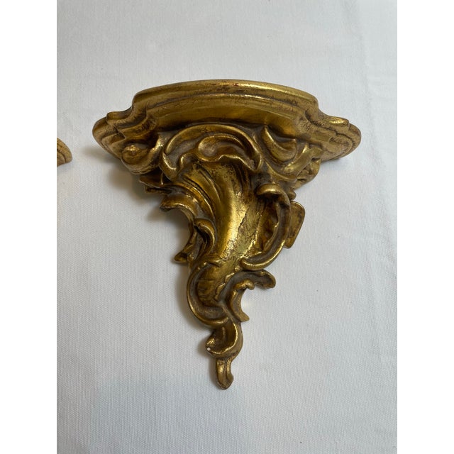 1980s Petite Italian Rococo Gilt Wall Brackets For Sale - Image 5 of 7