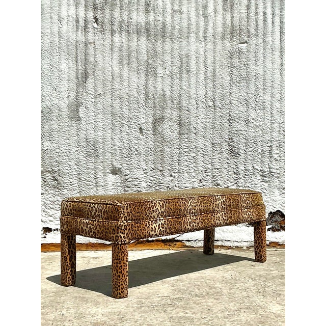 Infuse your space with exotic sophistication using this Vintage Boho Leopard Velvet Parsons Bench, a stunning fusion of...