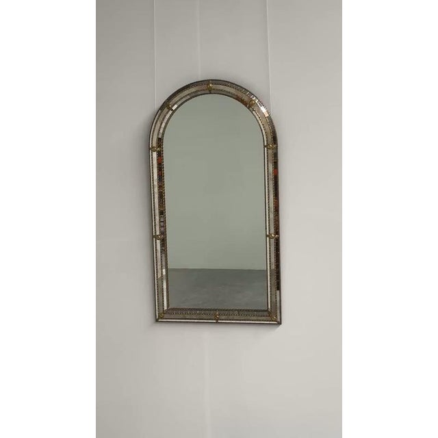 Silver Vintage Spanish Gilt Mosaic Mirror with Arched Top, 1970s For Sale - Image 8 of 9