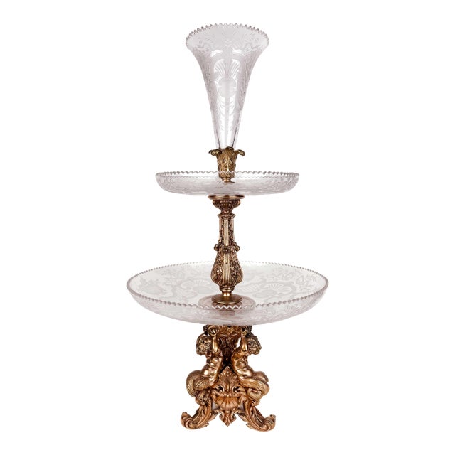 Very Large 19th Century French Gilt Bronze & Cut Crystal Centerpiece by Christofle Et Cie For Sale