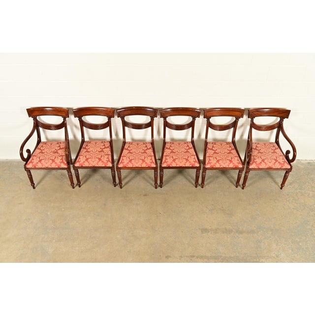 Mid 20th Century Baker Furniture Style English Regency Carved Mahogany Dining Chairs, Set of Six For Sale - Image 5 of 14