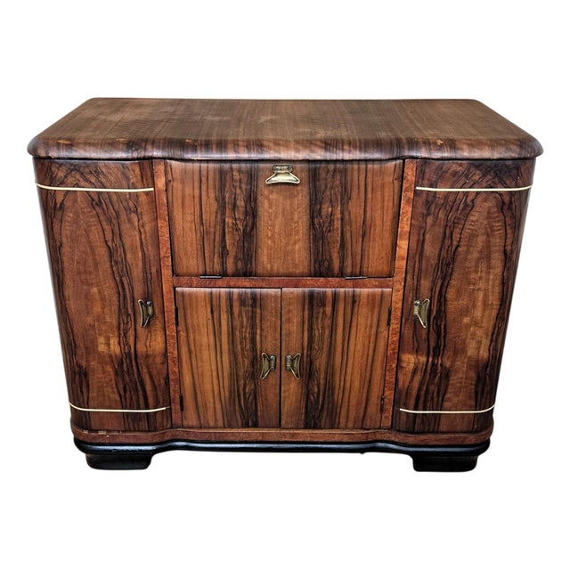 Mid-Century Art Deco Italian Burl Walnut and Mirror Mosaic Dry Bar Cabinet, 1960s For Sale