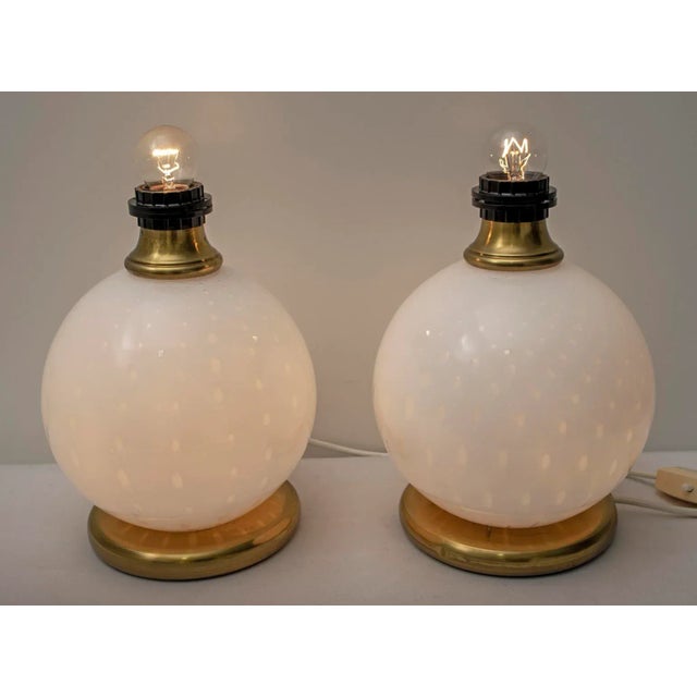 1970s Mid-Century Brass and Murano Glass Table Lamps, 1970s, Set of 2 For Sale - Image 5 of 11