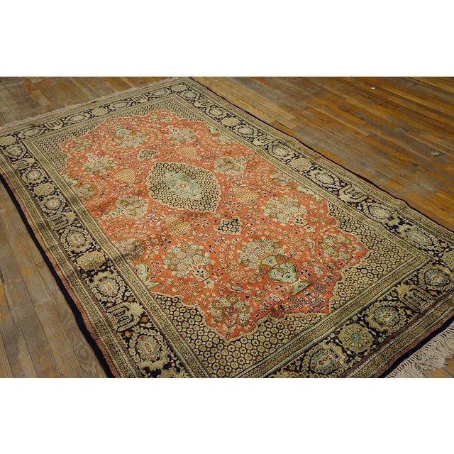 Antique Qum silk rug, size: 4' 6'' x 7' 6''. Qum - Silk The ancient city of Qum in central Iran is famous for its...