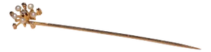 Yellow Gold Pearl Old Cut Diamond and Seed Pearl Stickpin