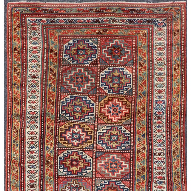Tribal Antique Caucasian Kazak Rug With Red Field and Star Medallion Design For Sale - Image 3 of 12