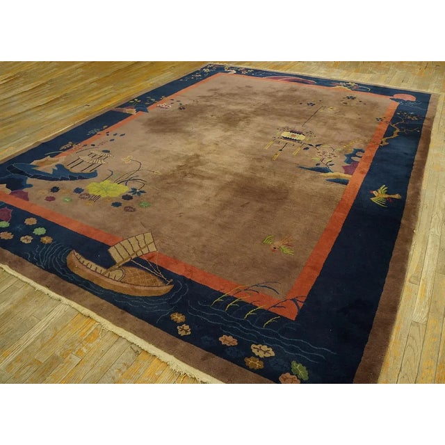 1920s Chinese Art Deco Carpet ( 9' x 12' - 275 x 365 cm ) Antique Art Deco Chinese Floral Ivory 1920s Rug, Circa Date:...