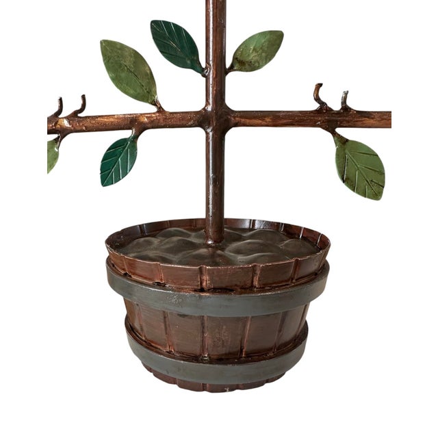 Brown Vintage Italian Tole Espalier / Espaliered Tree Sculpture, Fruit Tree, Birds, Blossoms, & Apples, Manner of Mottahedeh For Sale - Image 8 of 9