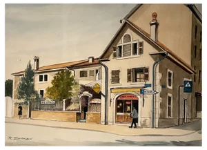 René Zwahlen, Petit Saconnex Place, Geneva, 1950s, Watercolor