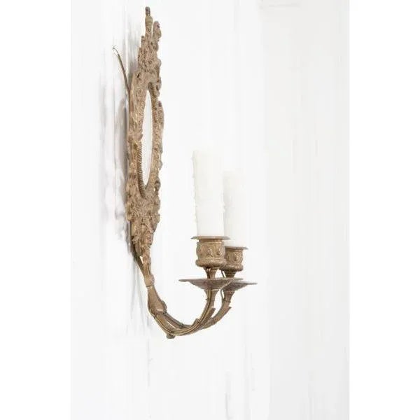 French 19th Century Louis XV-Style Brass & Mirror Sconces - A Pair For Sale - Image 4 of 9