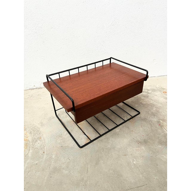 1960s Mid-Century Modern Bedside Shelf with Drawers in Metal and Teak, 1960s For Sale - Image 5 of 12