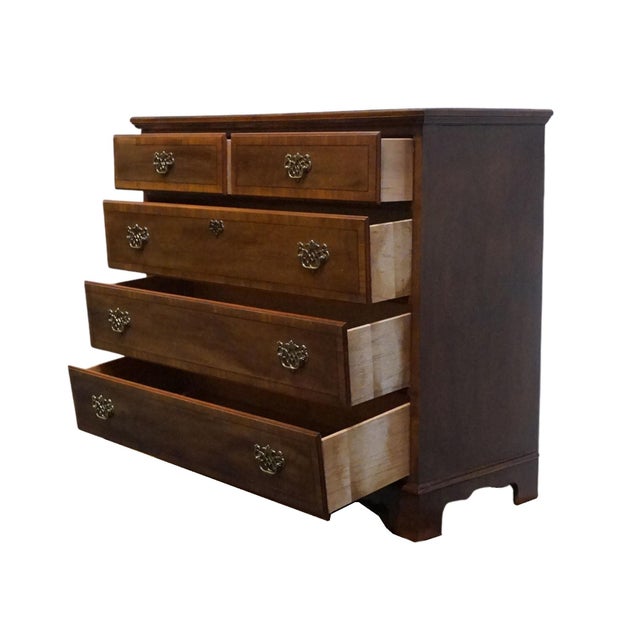 Wood Stanley Furniture Stoneleigh Collection Solid Banded Mahogany 46" Five Drawer Chest 8713-01 For Sale - Image 7 of 13