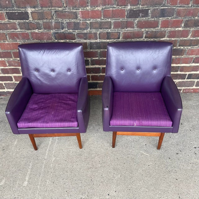 Jens Risom Swivel Base Arm Chairs Purple Leather Chairish