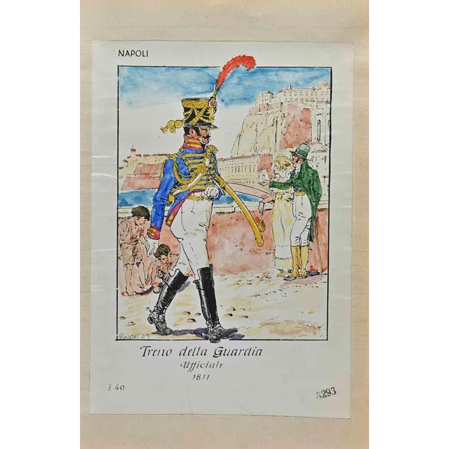 Treno della Guardia is an original drawing in ink and watercolor realized by Herbert Knotel in 1930/40s. Good condition...