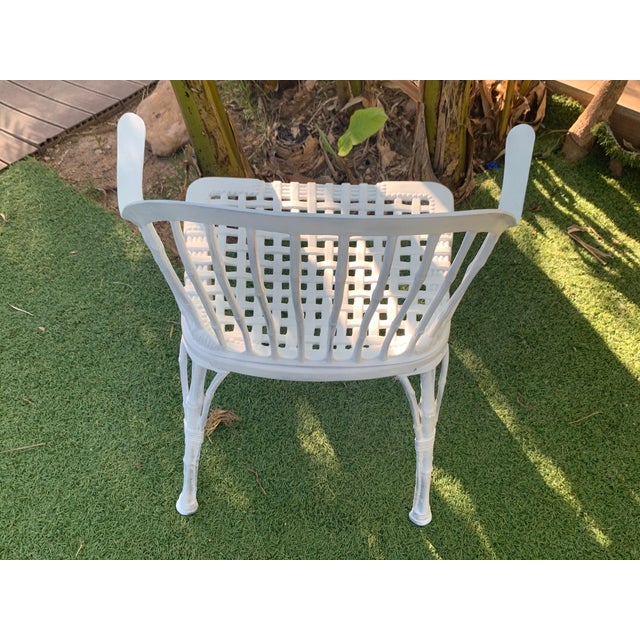 Metal 20th Renaissance Revival Style Cast Iron White Garden Chairs in Faux Bamboo - a Pair For Sale - Image 7 of 11