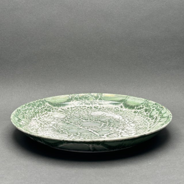 1980s Handcrafted Green Pink Ceramic Bowl With Macro Crystalline Iridescent Glaze For Sale - Image 4 of 8