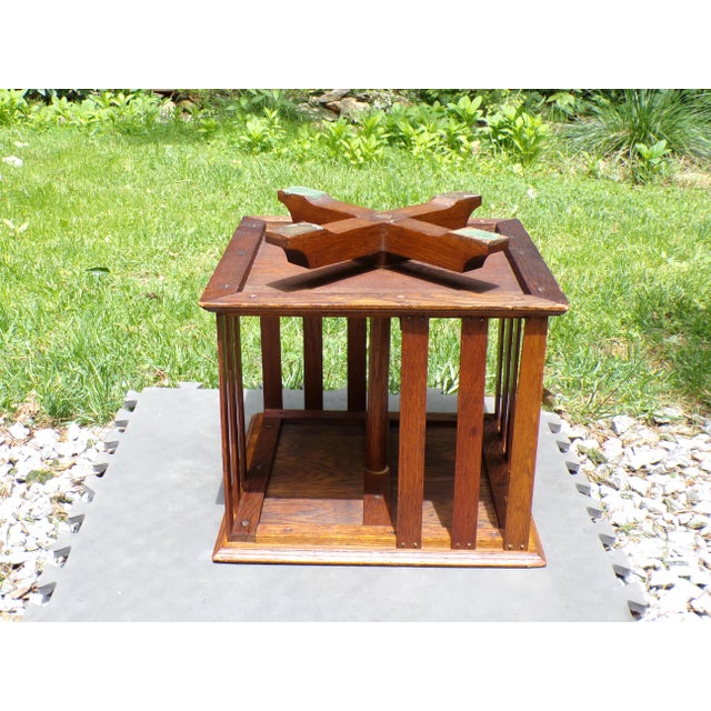 Antique Mission Era Solid Oak Desktop Revolving Bookcase For Sale - Image 16 of 16