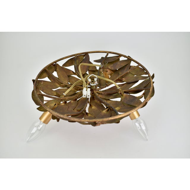 Mid Century Italian Flush Mount Gilt Iron For Sale - Image 6 of 11