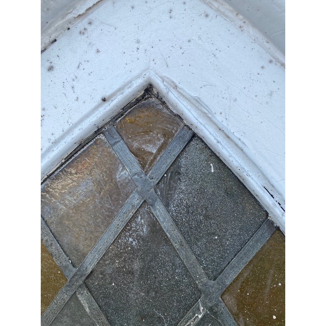 White Arched Cathedral Spanish Tudor Style Leaded Glass Window For Sale - Image 8 of 10