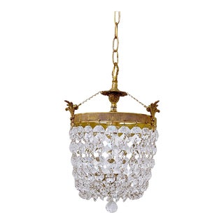 1930s Italian Brass Basket Chandelier For Sale