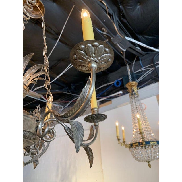 Late 19th Century 19th Century Italian Silvered Brass 6-Light Chandelier For Sale - Image 5 of 7