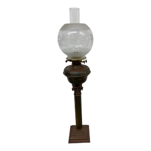 Victorian Brass + Glass Banquet Oil Lamp
