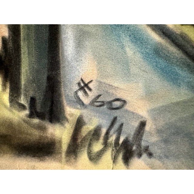 Paper Henry Emil Salloch Original Watercolor on Paper Mid-Century Modern Railroad Station, 1960. For Sale - Image 7 of 9