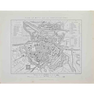 Robert Walker, Plan of Metz and its Fortifications, Lithograph, 1872 For Sale