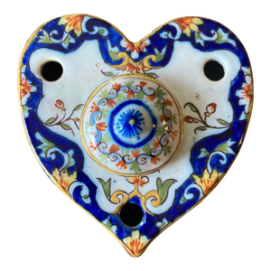 Antique French Faience Desvres Heart Shaped Inkwell