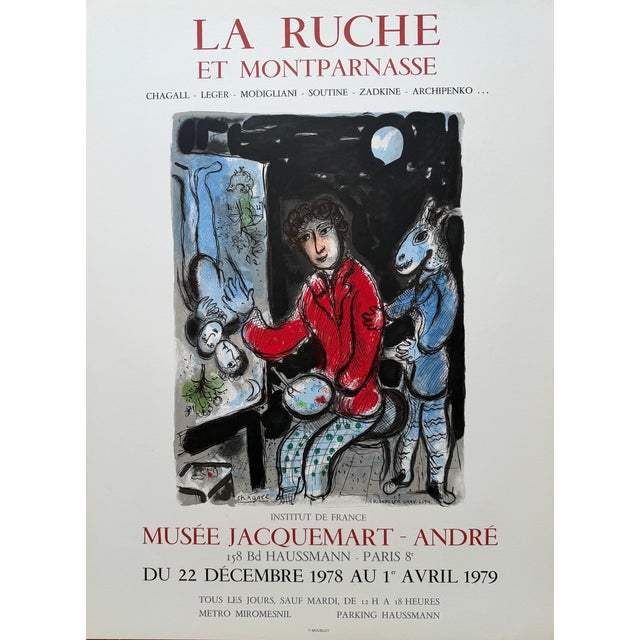 Original 1979 exhibition poster La Ruche et Montparnasse by Marc Chagall, printed by Mourlot in Paris for an exhibition at...