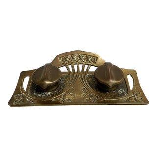 Antique Brass Double Inkwell - By Geschutzt For Sale