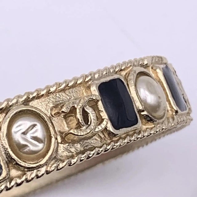 Two 1990s Iconic Gold Plated Metal and Black Enamel Bangle Bracelets by Chanel For Sale - Image 11 of 11