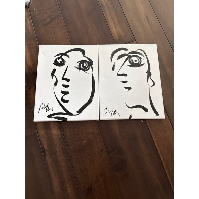 Abstract Set of 4 Peter Keil Black White Canvas Paintings For Sale - Image 3 of 5