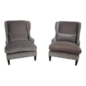 Pair Large Modern Design Upholstered Wing Chairs