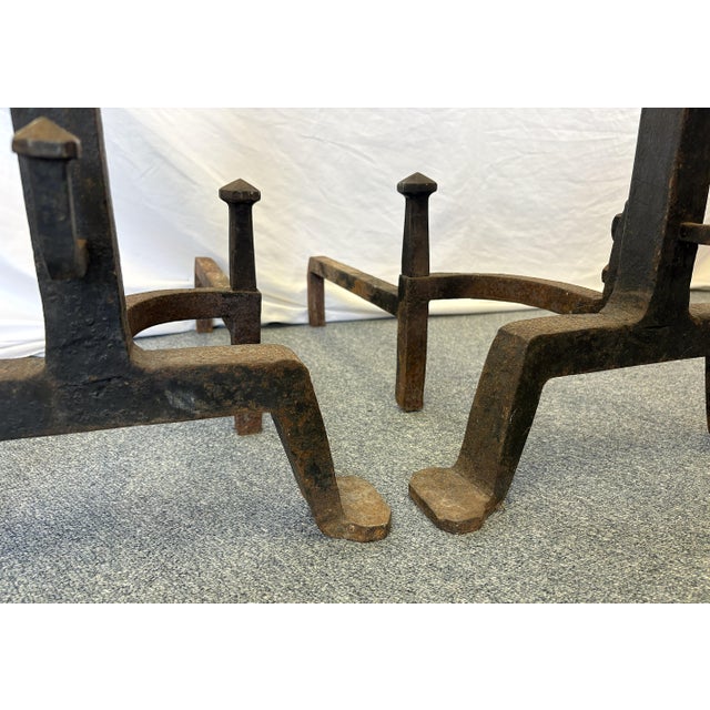 Early 1900's Addison Mizner Mediterranean/ Spanish Colonial Revival Hand Forged Wrought Iron Andirons - A Pair For Sale - Image 11 of 18