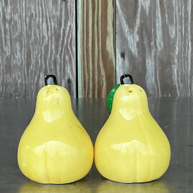 Mid 20th Century Vintage Boho Glazed Ceramic Pear Salt and Pepper Shakers For Sale - Image 5 of 5