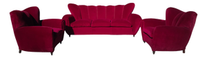 3-Seater Sofa and Armchairs in Velvet attributed to Guglielmo Ulrich, 1950s, Set of 3