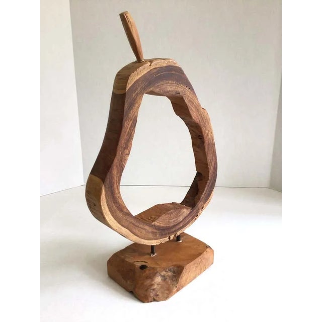 Art Deco 1980s Pear Shaped Mounted Wood Object on Wood Base For Sale - Image 3 of 10