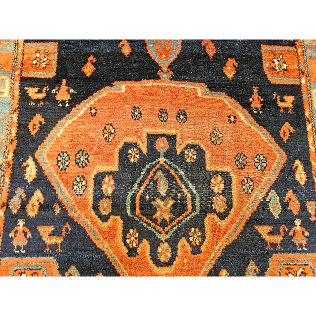 Vintage Persian Malayer Tribal Area Rug, Hand-Knotted Wool, Geometric Pattern, 4x6, Terracotta & Blue For Sale - Image 14 of 16