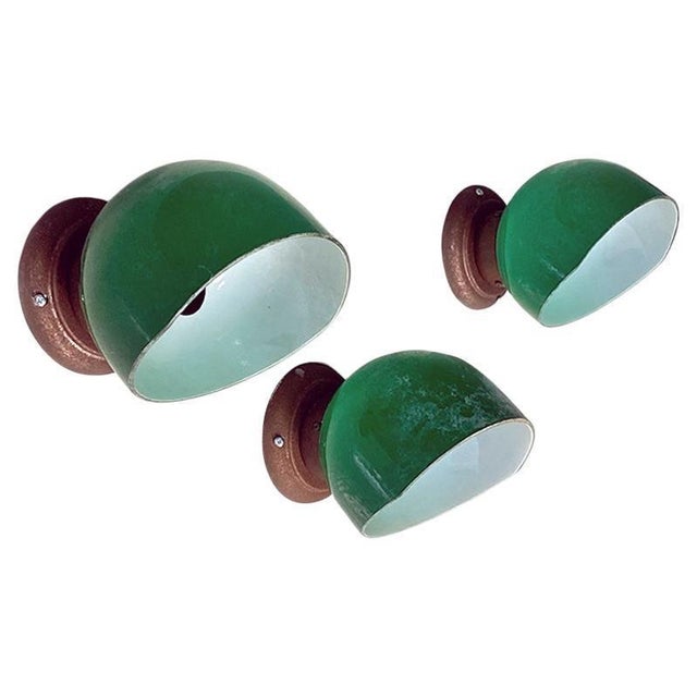 Italian Green and White Glass & Sheet Metal Wall Light, 1930s, Set of 3 For Sale - Image 16 of 16