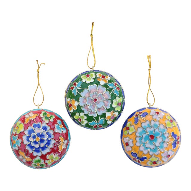 Champlevé Cloisonné Flower Christmas Ornaments, Set of 3 Chairish