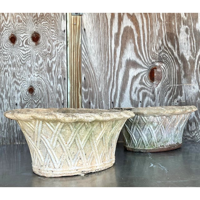 Gray Vintage Regency Patinated Cement Planters - A Pair For Sale - Image 8 of 10