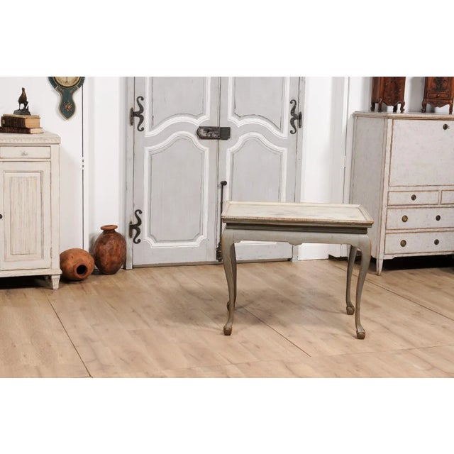1750s Swedish Rococo Gray Painted Tea Table with Tray Top and Ball and Claw Feet For Sale In Atlanta - Image 6 of 12